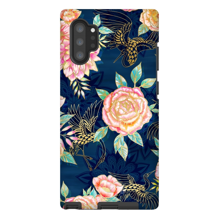 Galaxy Note 10 plus StrongFit Gilded Peonies and Cranes by gingerlique