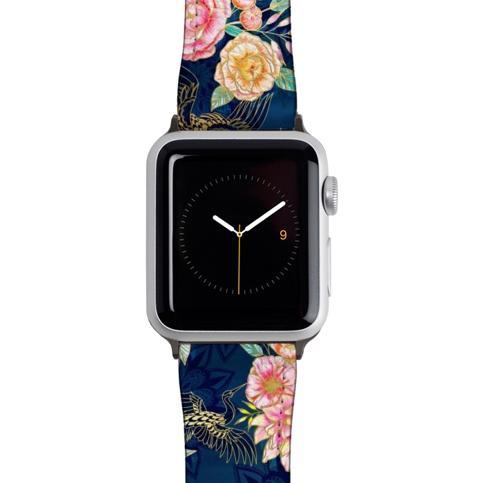 Watch 38mm / 40mm Strap PU leather Gilded Peonies and Cranes by gingerlique
