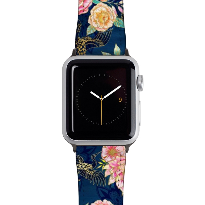 Watch 42mm / 44mm Strap PU leather Gilded Peonies and Cranes by gingerlique