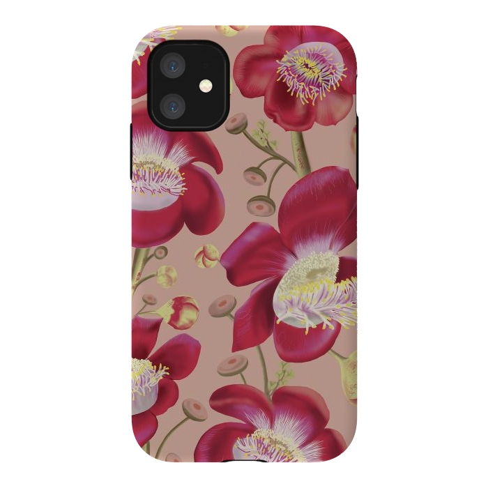 iPhone 11 StrongFit Cannonball Tree Pattern - Blush by Anis Illustration