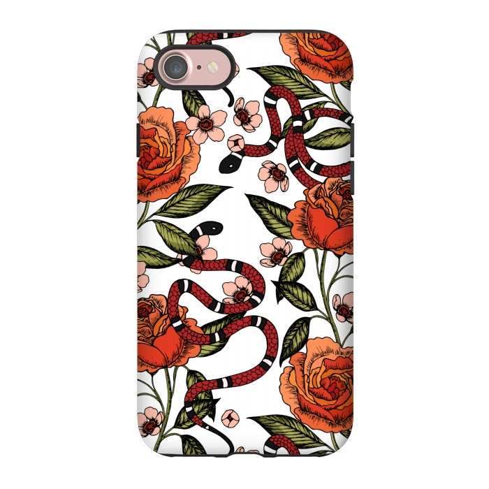 iPhone 7 StrongFit Roses and snake. White pattern by Julia Badeeva
