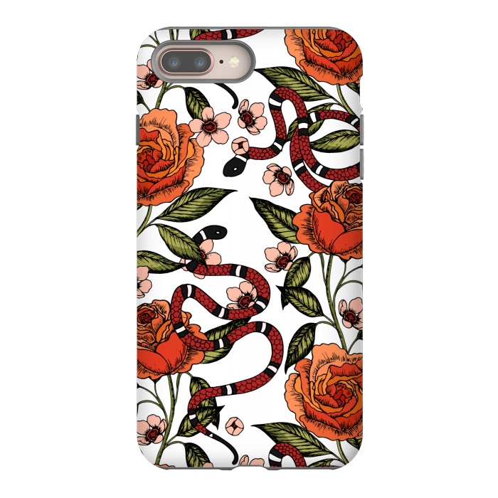iPhone 7 plus StrongFit Roses and snake. White pattern by Julia Badeeva
