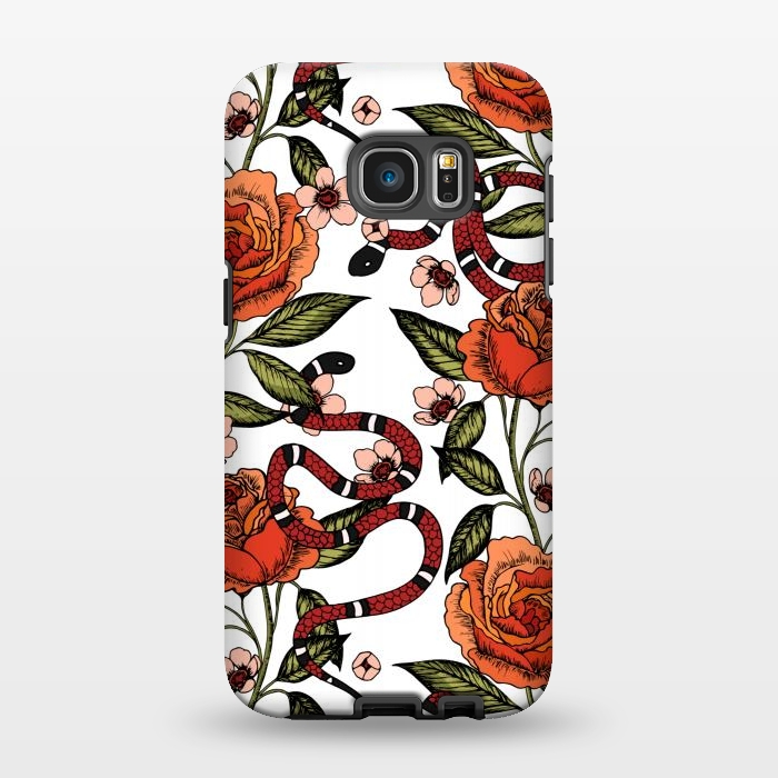 Galaxy S7 EDGE StrongFit Roses and snake. White pattern by Julia Badeeva