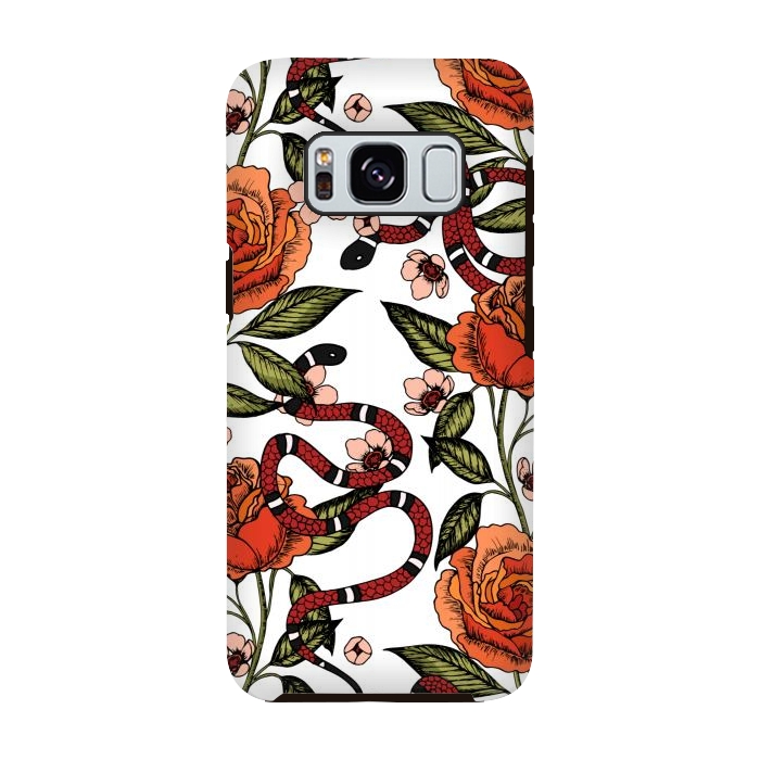 Galaxy S8 StrongFit Roses and snake. White pattern by Julia Badeeva