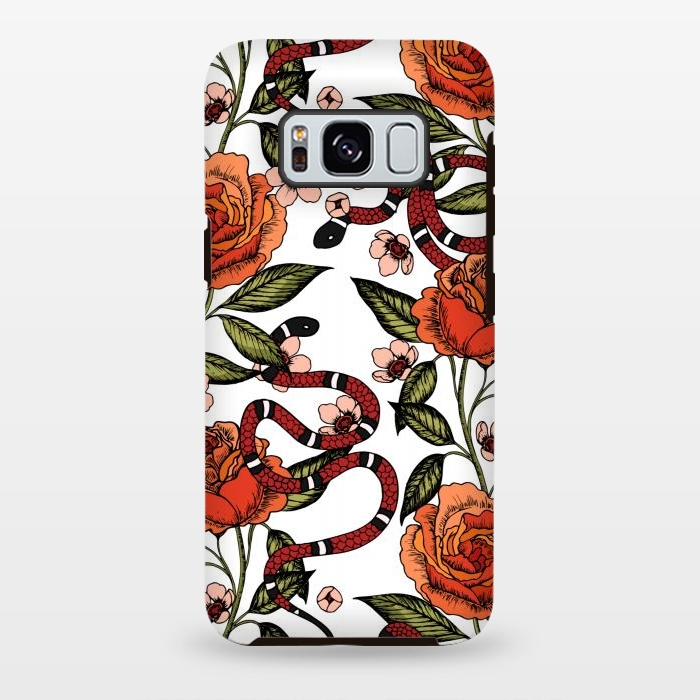 Galaxy S8 plus StrongFit Roses and snake. White pattern by Julia Badeeva