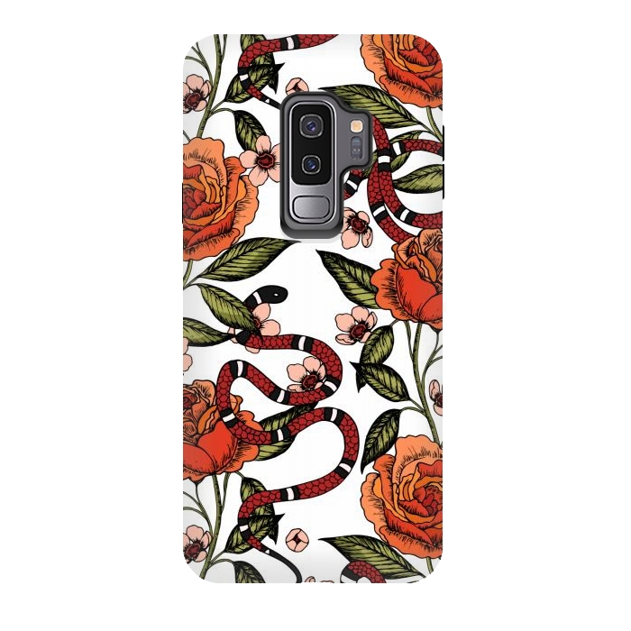 Galaxy S9 plus StrongFit Roses and snake. White pattern by Julia Badeeva