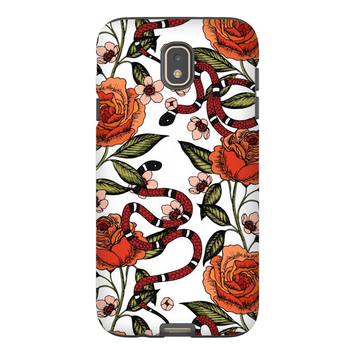 Galaxy J7 StrongFit Roses and snake. White pattern by Julia Badeeva