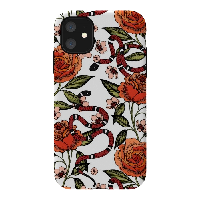 iPhone 11 StrongFit Roses and snake. White pattern by Julia Badeeva
