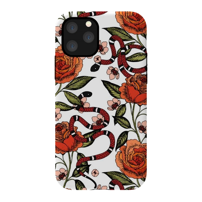 iPhone 11 Pro StrongFit Roses and snake. White pattern by Julia Badeeva