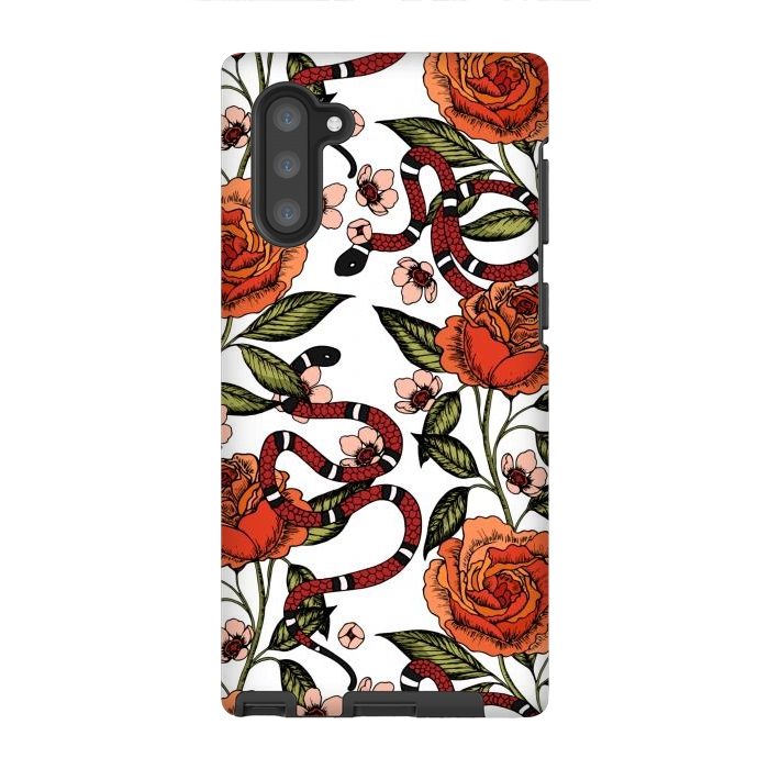 Galaxy Note 10 StrongFit Roses and snake. White pattern by Julia Badeeva