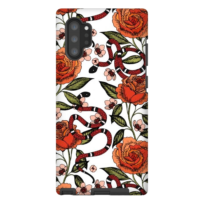 Galaxy Note 10 plus StrongFit Roses and snake. White pattern by Julia Badeeva