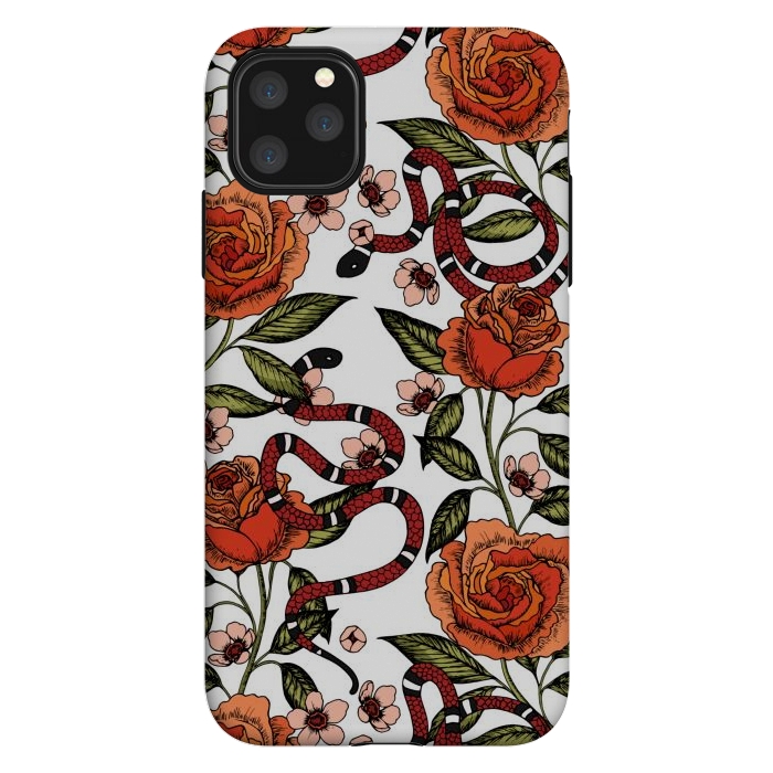 iPhone 11 Pro Max StrongFit Roses and snake. White pattern by Julia Badeeva