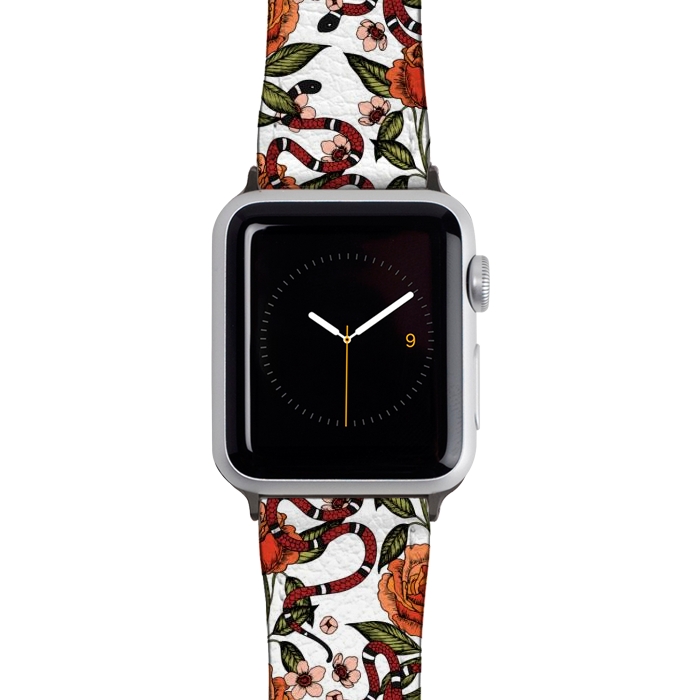Watch 38mm / 40mm Strap PU leather Roses and snake. White pattern by Julia Badeeva