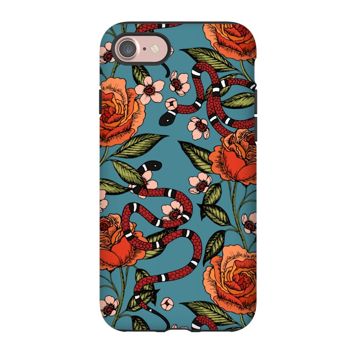 iPhone 7 StrongFit Roses and snake. Blue pattern by Julia Badeeva