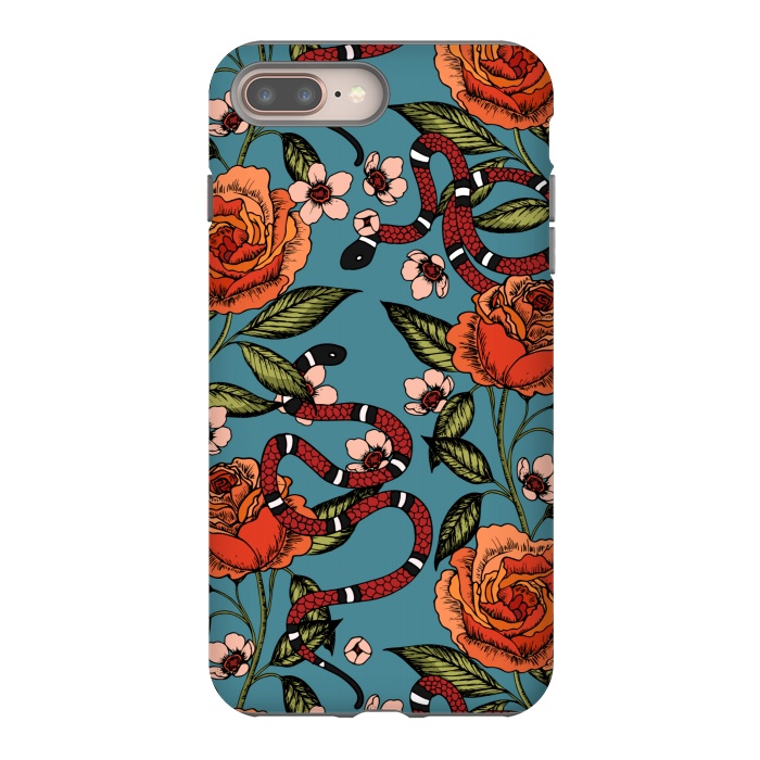 iPhone 7 plus StrongFit Roses and snake. Blue pattern by Julia Badeeva