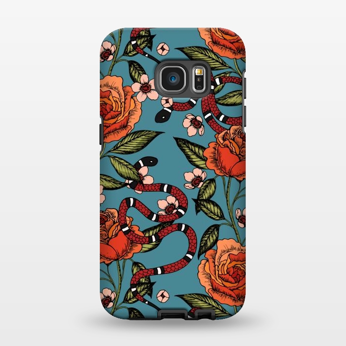 Galaxy S7 EDGE StrongFit Roses and snake. Blue pattern by Julia Badeeva