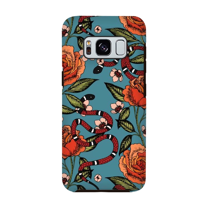 Galaxy S8 StrongFit Roses and snake. Blue pattern by Julia Badeeva