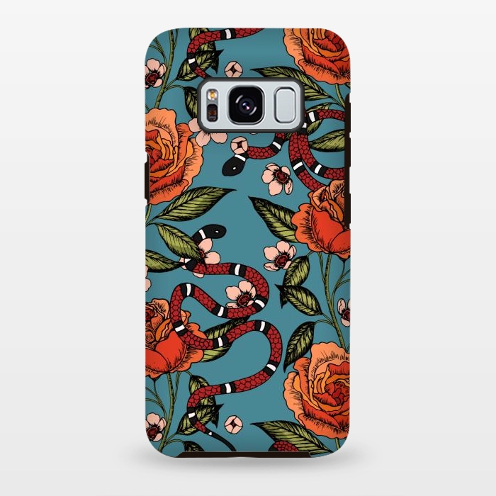 Galaxy S8 plus StrongFit Roses and snake. Blue pattern by Julia Badeeva