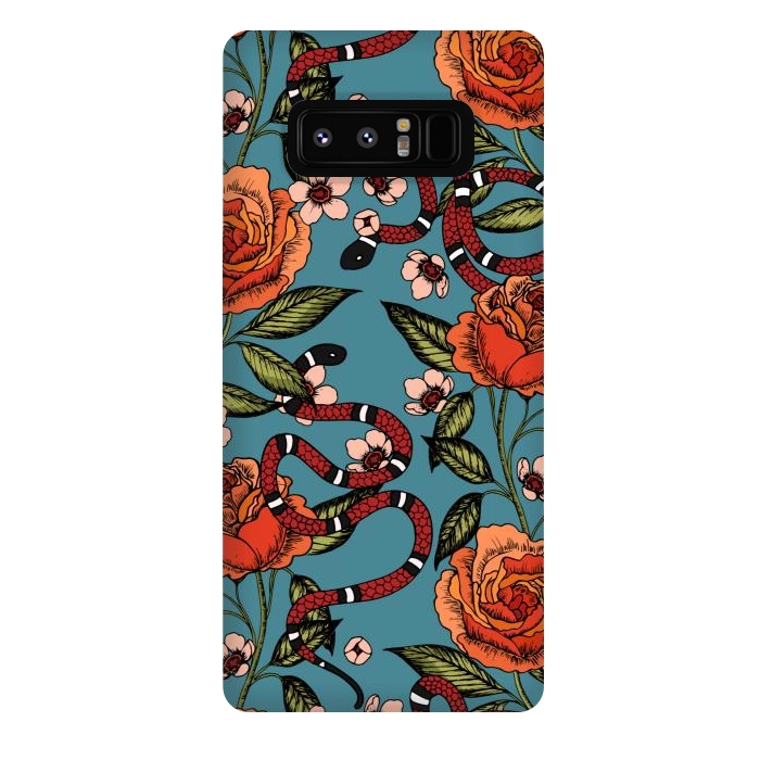 Galaxy Note 8 StrongFit Roses and snake. Blue pattern by Julia Badeeva
