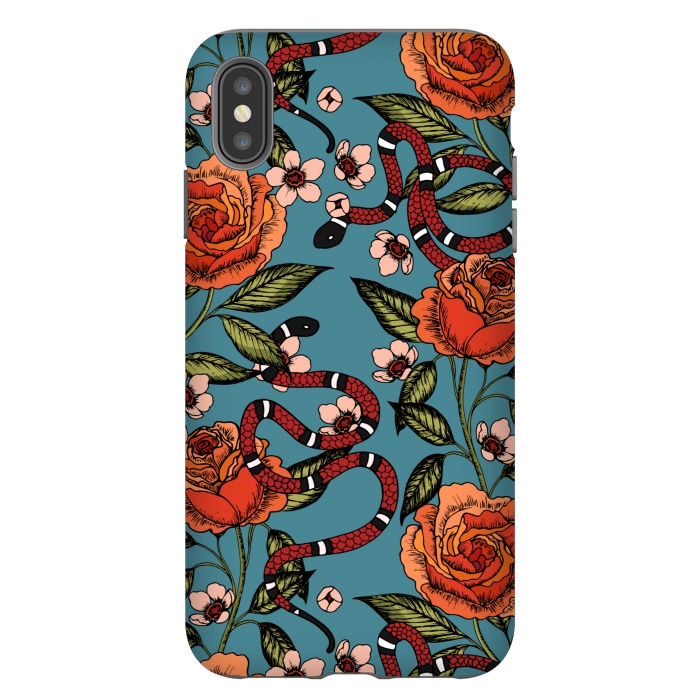 iPhone Xs Max StrongFit Roses and snake. Blue pattern by Julia Badeeva