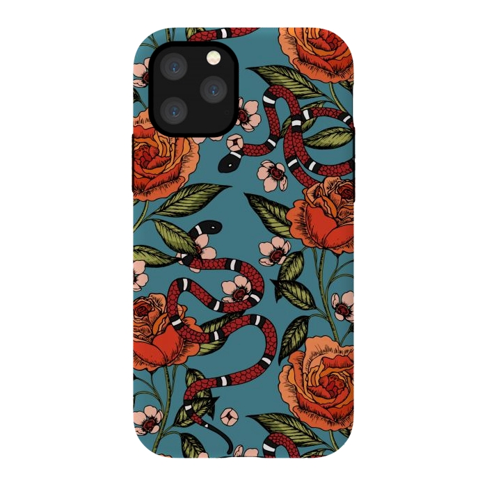 iPhone 11 Pro StrongFit Roses and snake. Blue pattern by Julia Badeeva