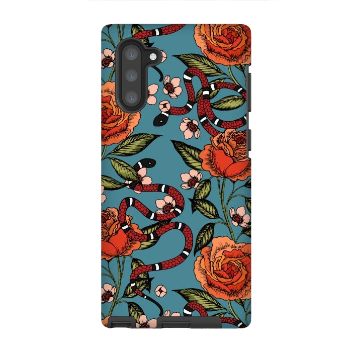 Galaxy Note 10 StrongFit Roses and snake. Blue pattern by Julia Badeeva