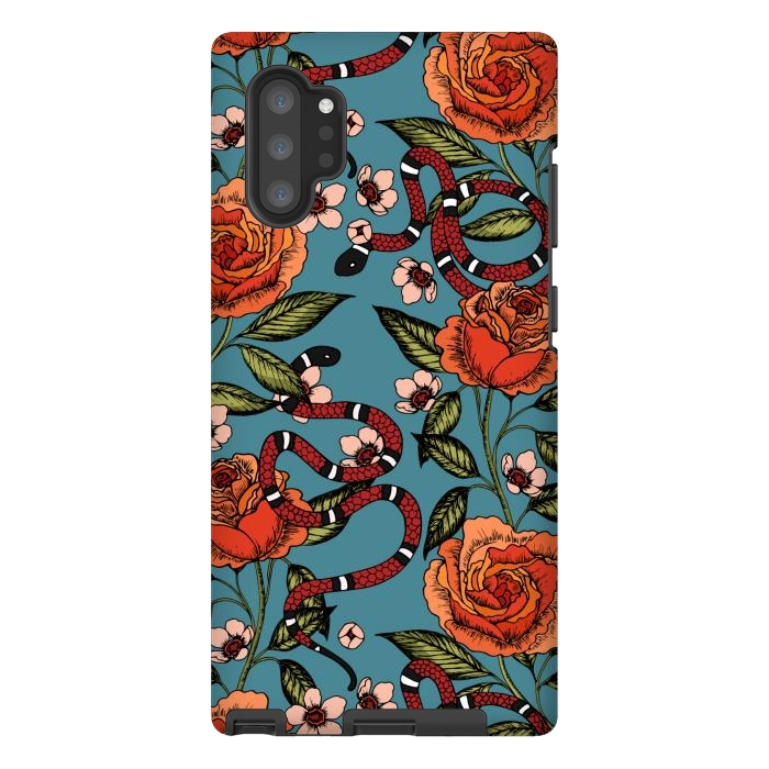 Galaxy Note 10 plus StrongFit Roses and snake. Blue pattern by Julia Badeeva