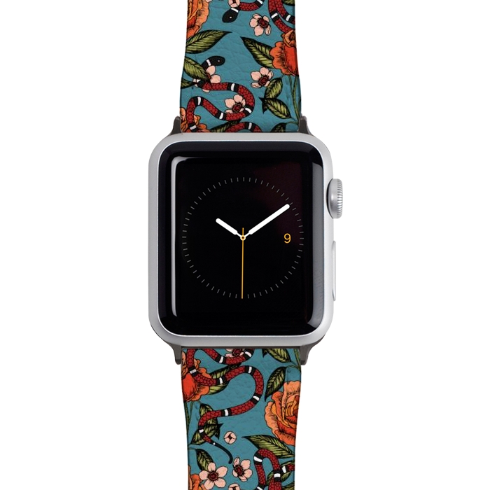 Watch 38mm / 40mm Strap PU leather Roses and snake. Blue pattern by Julia Badeeva