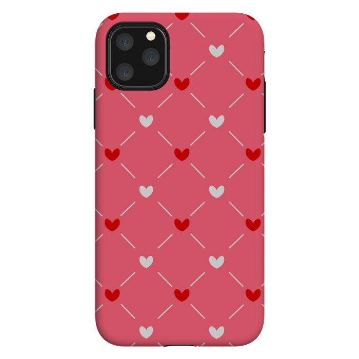 iPhone 11 Pro Max StrongFit CUTE RED WHITE HEARTS PATTERN by MALLIKA