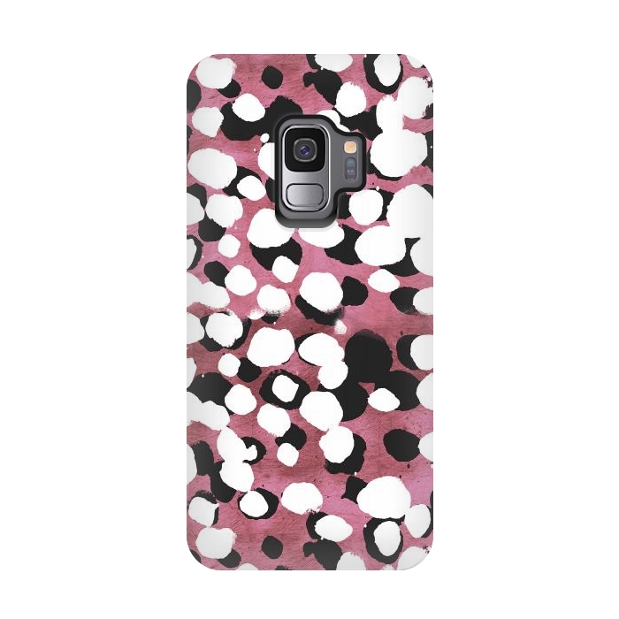 Galaxy S9 StrongFit Ink spots on metallic pink stone by Oana 