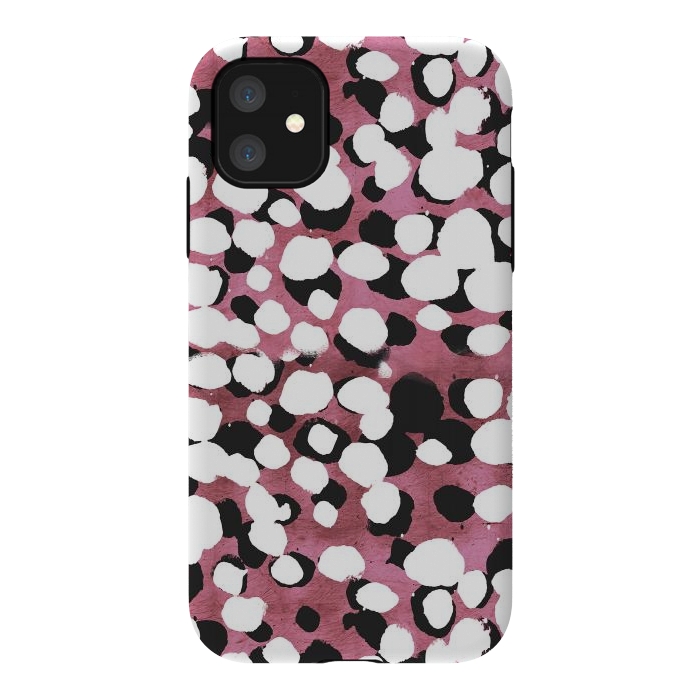 iPhone 11 StrongFit Ink spots on metallic pink stone by Oana 