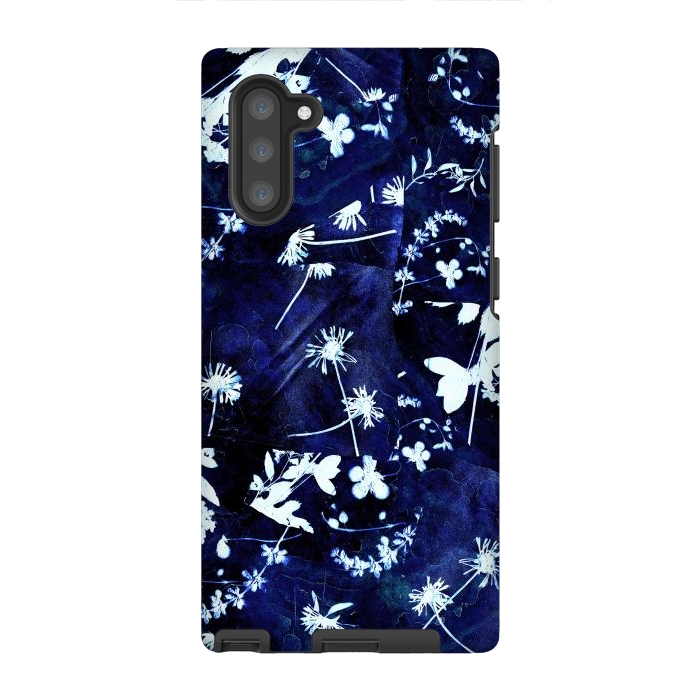 Galaxy Note 10 StrongFit Pressed flowers indigo cyanotype by Oana 