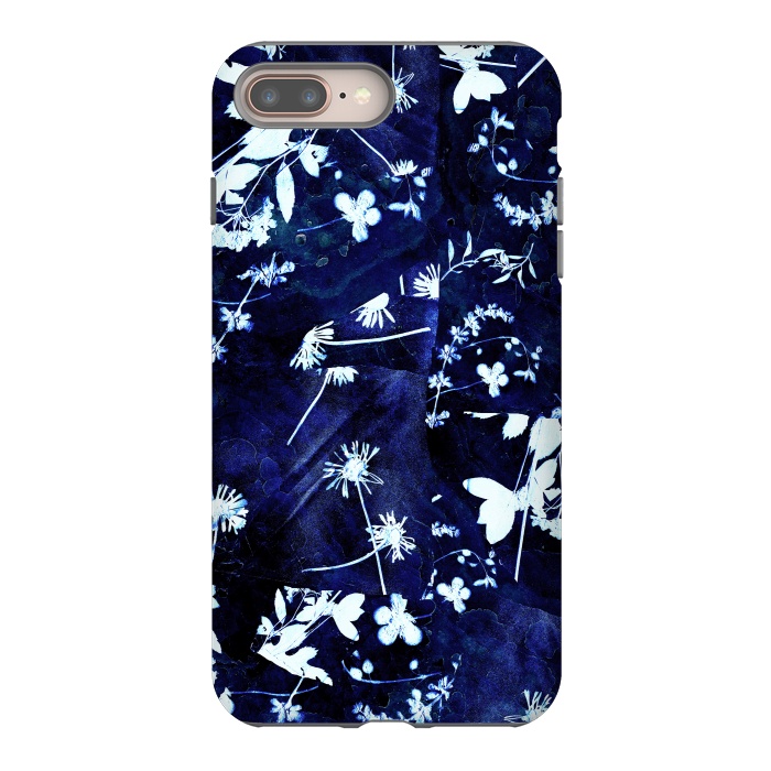iPhone 7 plus StrongFit Pressed flowers indigo cyanotype by Oana 