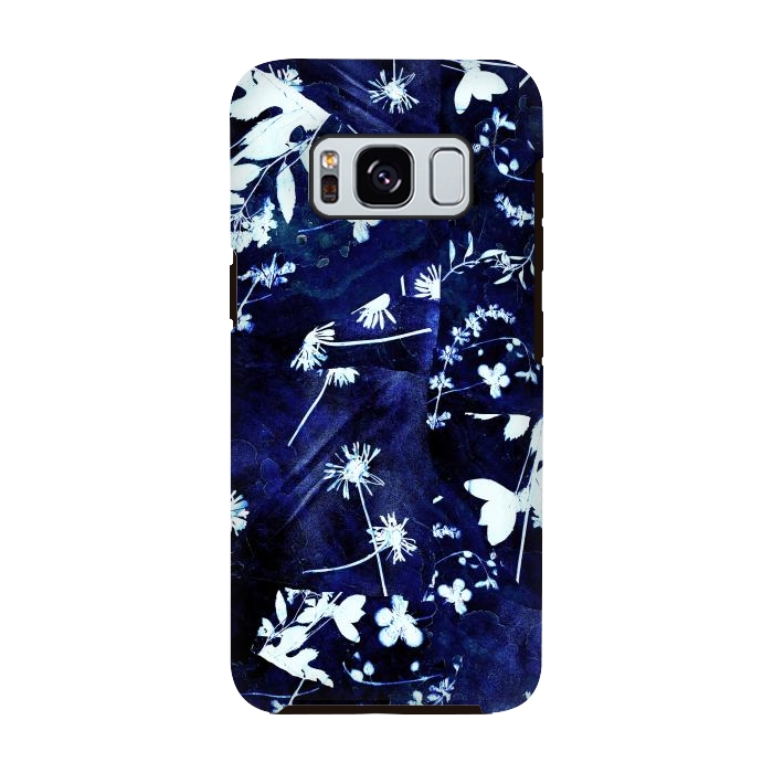 Galaxy S8 StrongFit Pressed flowers indigo cyanotype by Oana 