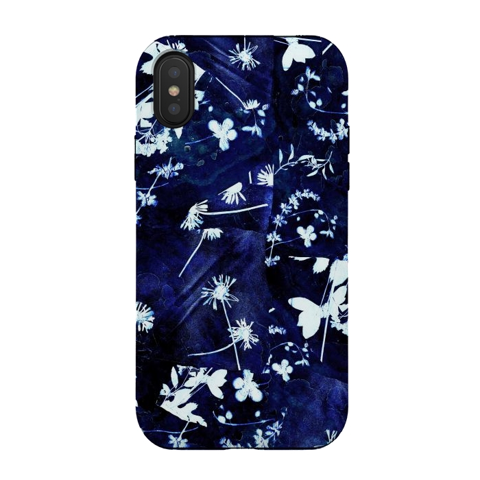 iPhone Xs / X StrongFit Pressed flowers indigo cyanotype by Oana 