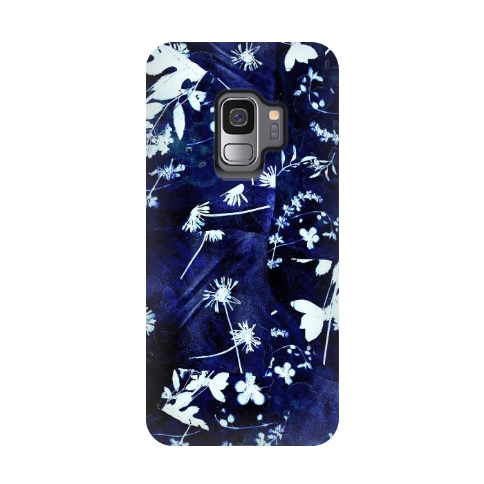 Galaxy S9 StrongFit Pressed flowers indigo cyanotype by Oana 