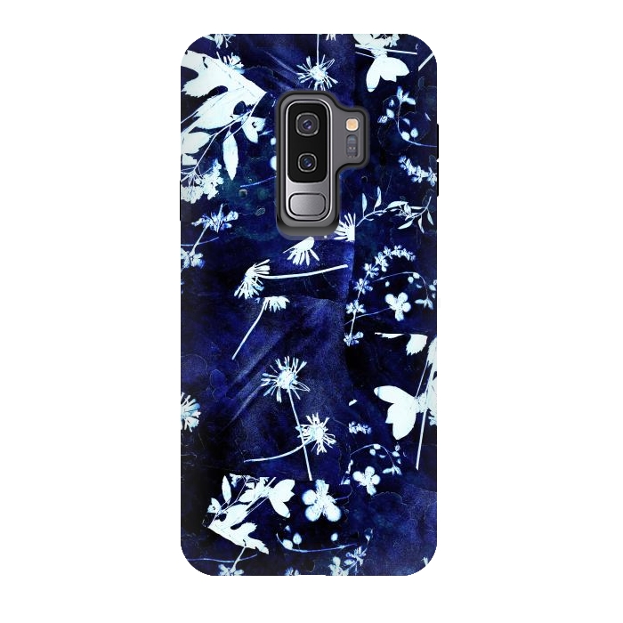 Galaxy S9 plus StrongFit Pressed flowers indigo cyanotype by Oana 