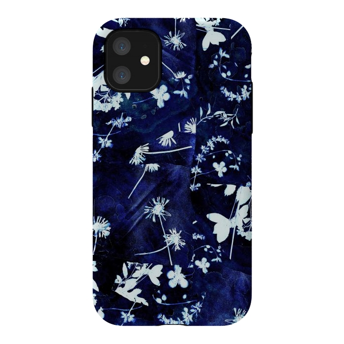 iPhone 11 StrongFit Pressed flowers indigo cyanotype by Oana 
