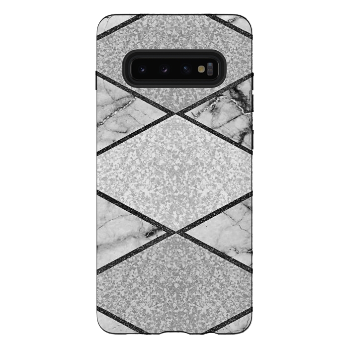 Galaxy S10 plus StrongFit Silver glitters marble by Jms