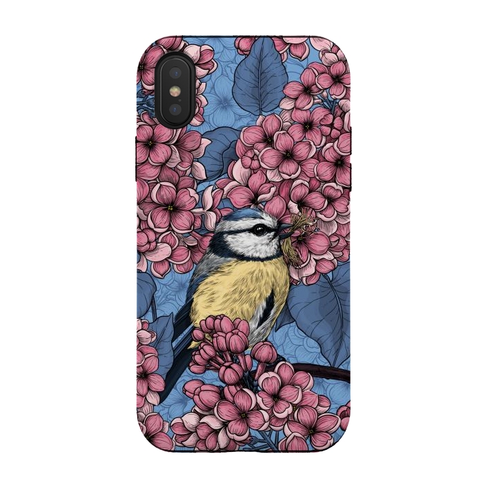 iPhone Xs / X StrongFit Tit bird in the lilac garden by Katerina Kirilova
