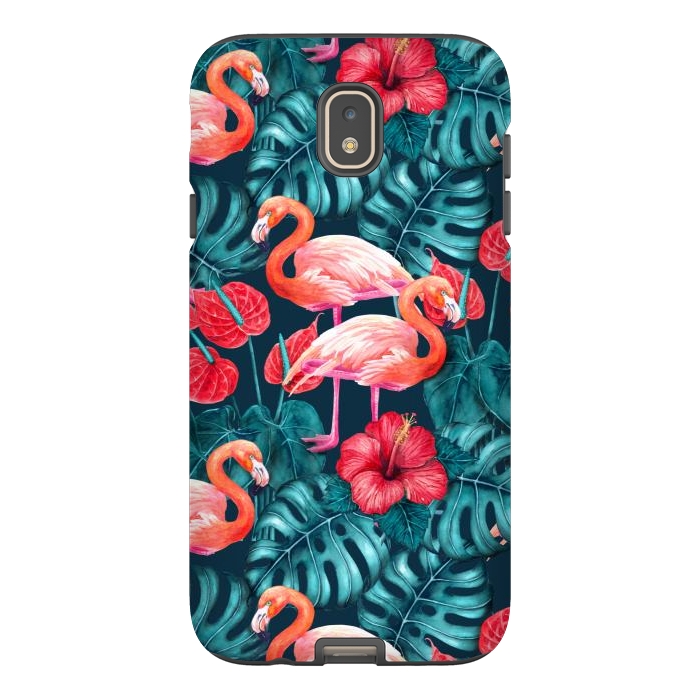 Galaxy J7 StrongFit Flamingo birds and tropical garden watercolor by Katerina Kirilova