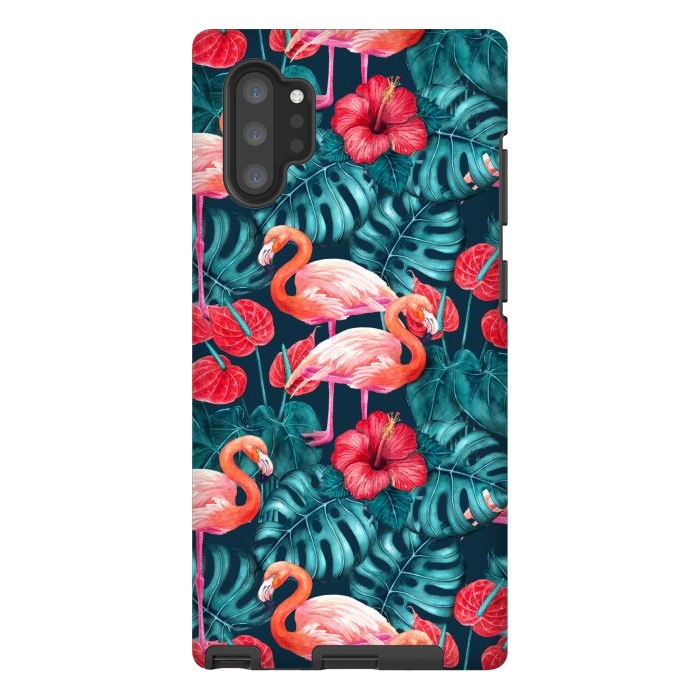 Galaxy Note 10 plus StrongFit Flamingo birds and tropical garden watercolor by Katerina Kirilova