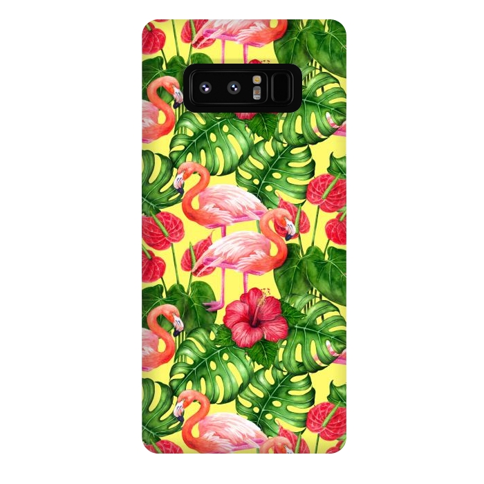 Galaxy Note 8 StrongFit Flamingo birds and tropical garden watercolor 2 by Katerina Kirilova