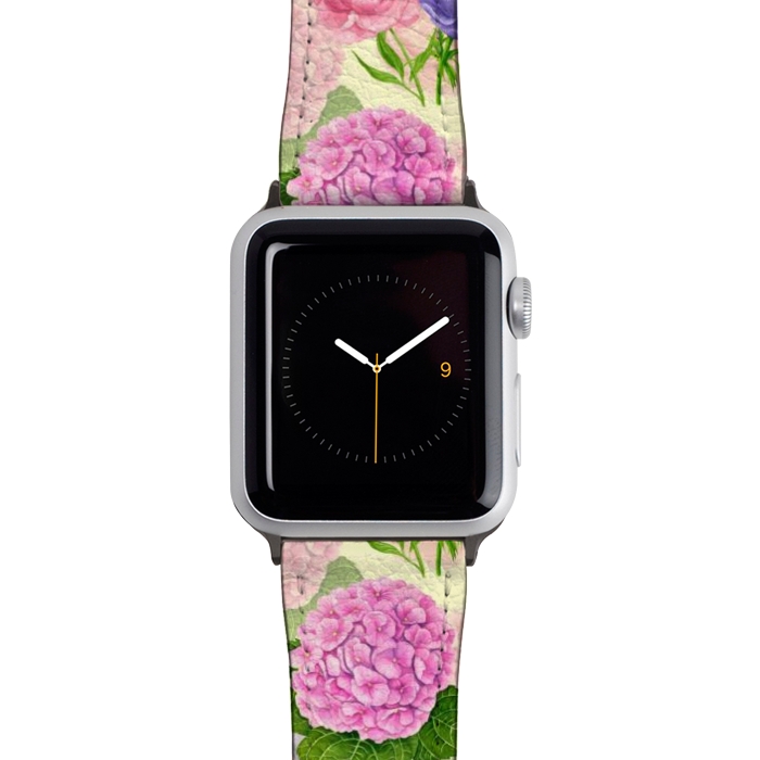 Watch 42mm / 44mm Strap PU leather Spring garden watercolor by Katerina Kirilova
