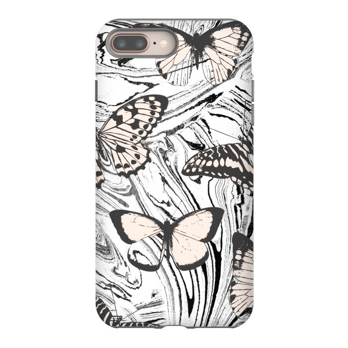 iPhone 7 plus StrongFit Butterflies and black ink marble by Oana 