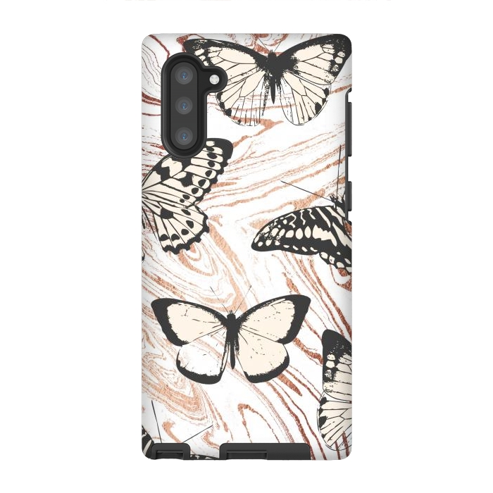 Galaxy Note 10 StrongFit Butterflies and gold painted marble by Oana 