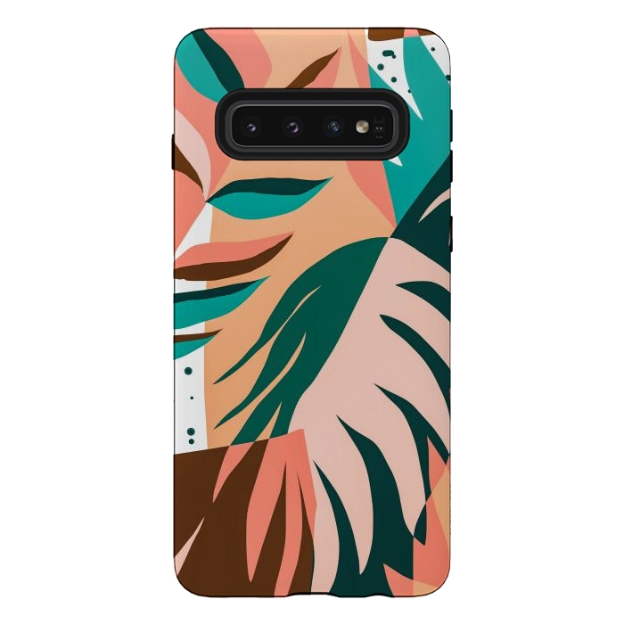 Galaxy S10 StrongFit Watching The Leaves Turn, Tropical Autumn Colorful Eclectic Abstract Palm Nature Boho Graphic Design by Uma Prabhakar Gokhale