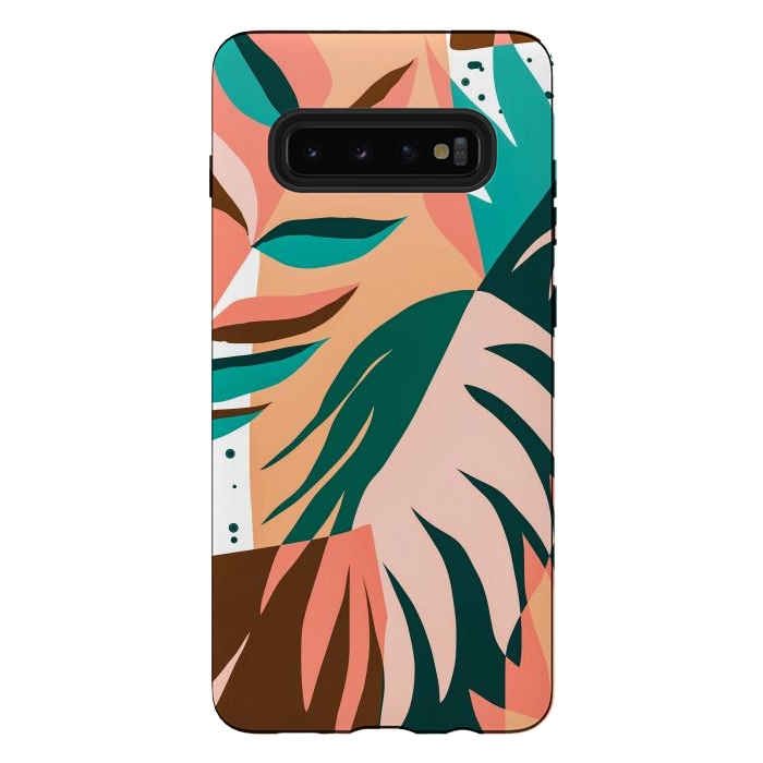 Galaxy S10 plus StrongFit Watching The Leaves Turn, Tropical Autumn Colorful Eclectic Abstract Palm Nature Boho Graphic Design by Uma Prabhakar Gokhale