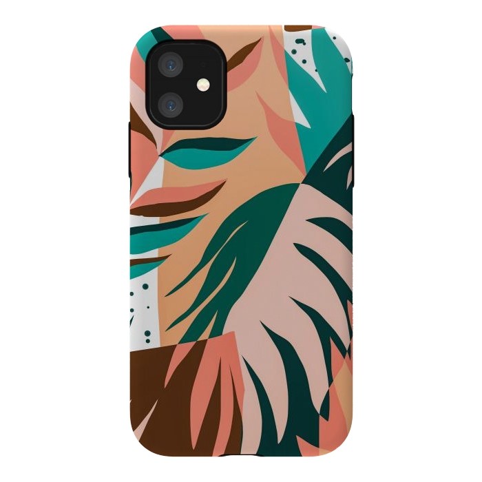 iPhone 11 StrongFit Watching The Leaves Turn, Tropical Autumn Colorful Eclectic Abstract Palm Nature Boho Graphic Design by Uma Prabhakar Gokhale