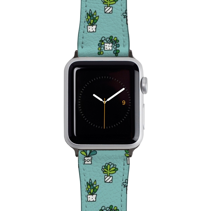 Watch 42mm / 44mm Strap PU leather Cute house plants by Anna Alekseeva